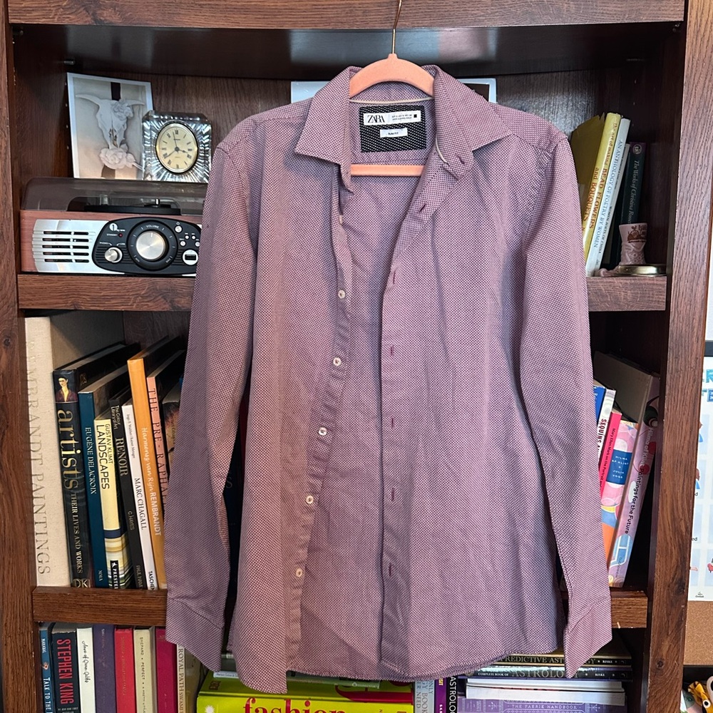 Zara Men's Casual Button Down Shirt in Purple
